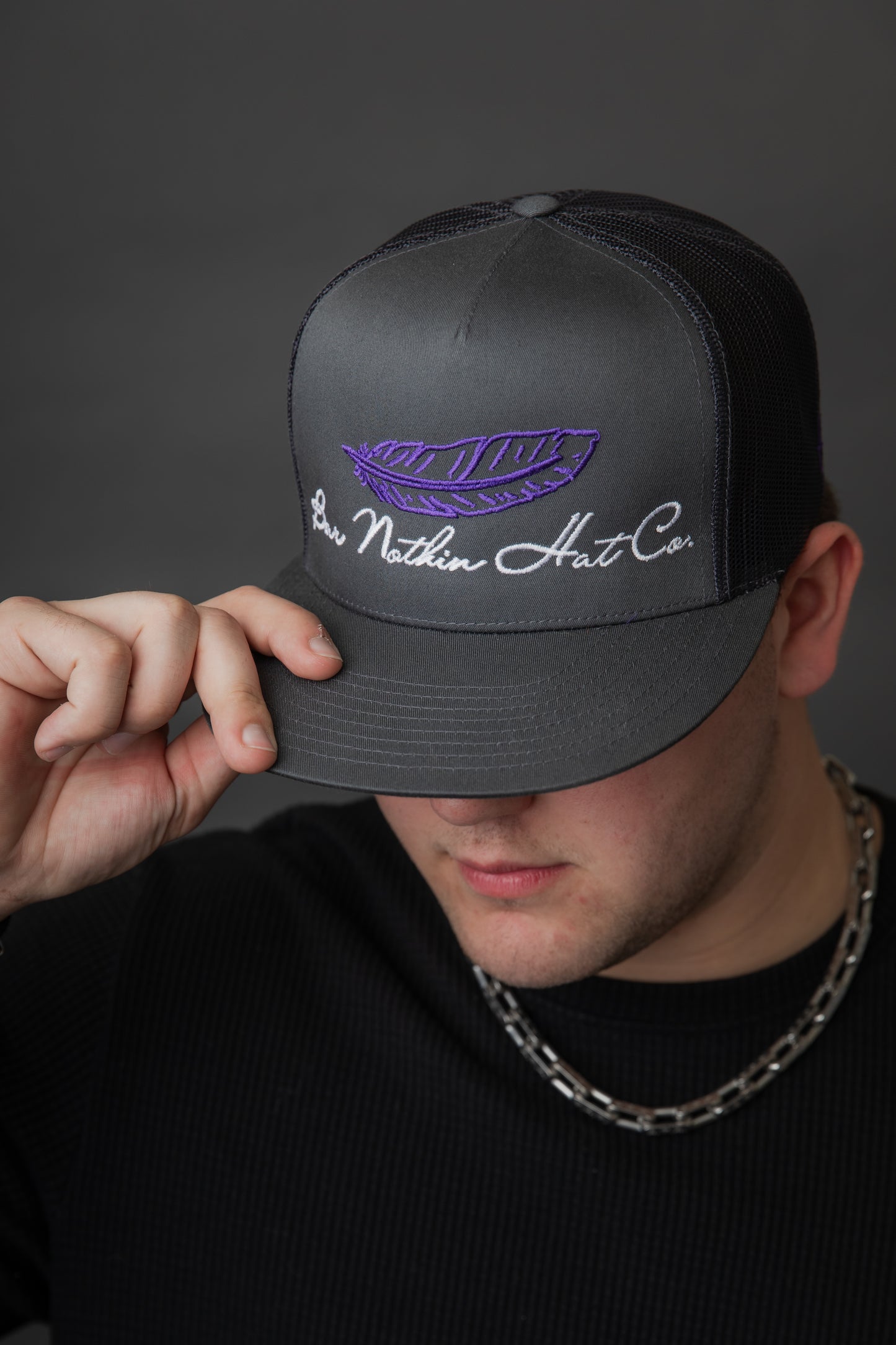The Charcoal Grey "Purple Feather" Cap Yupoong Flexfit