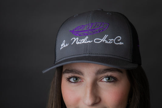 The "Purple Feather" Grey Cap - 112